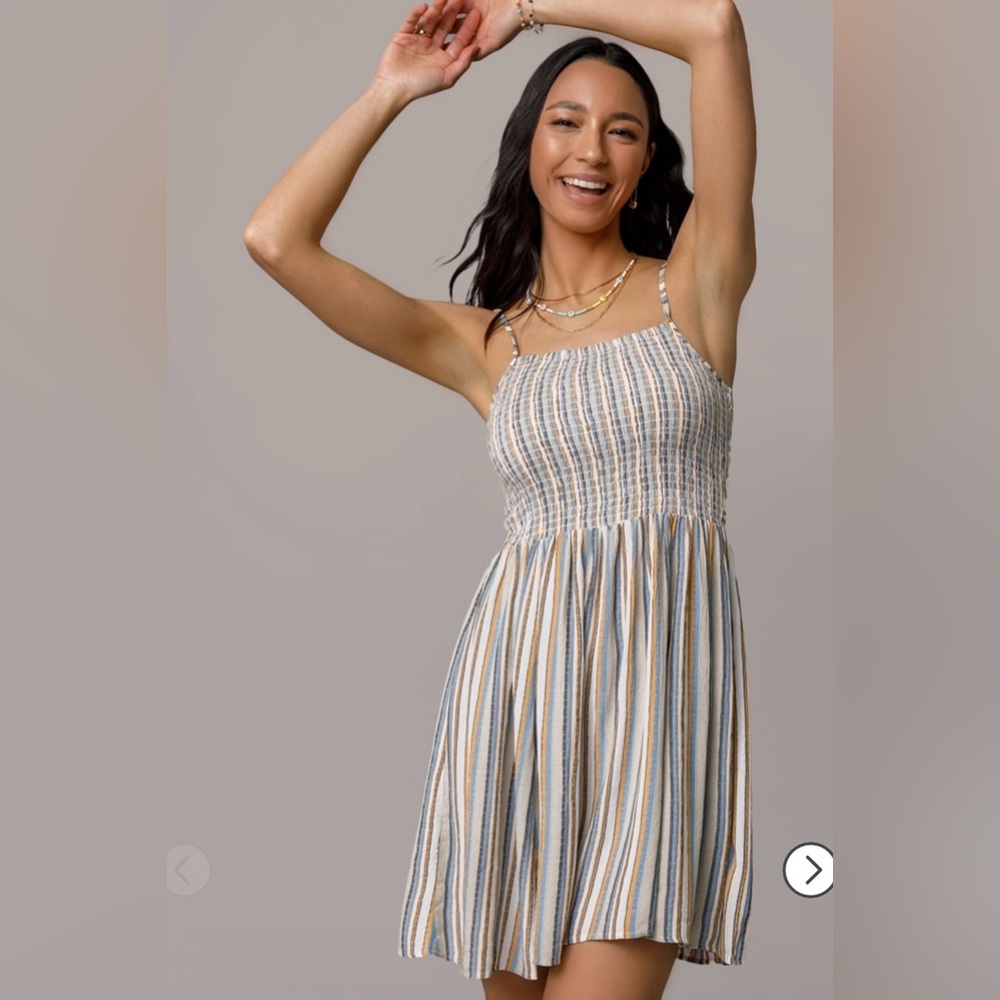 Angie Smocked Striped Mini Dress Large